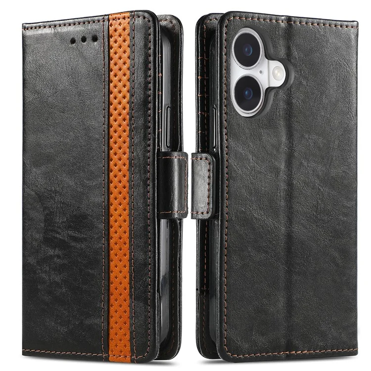 Serie Caseneo 002 Para Iphone 16 Case Soport Willet Supling PU Cool Cover Cover - Negro
