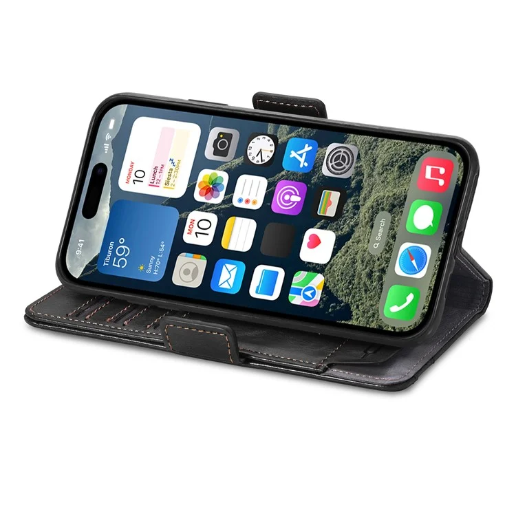 Serie Caseneo 002 Para Iphone 16 Case Soport Willet Supling PU Cool Cover Cover - Negro