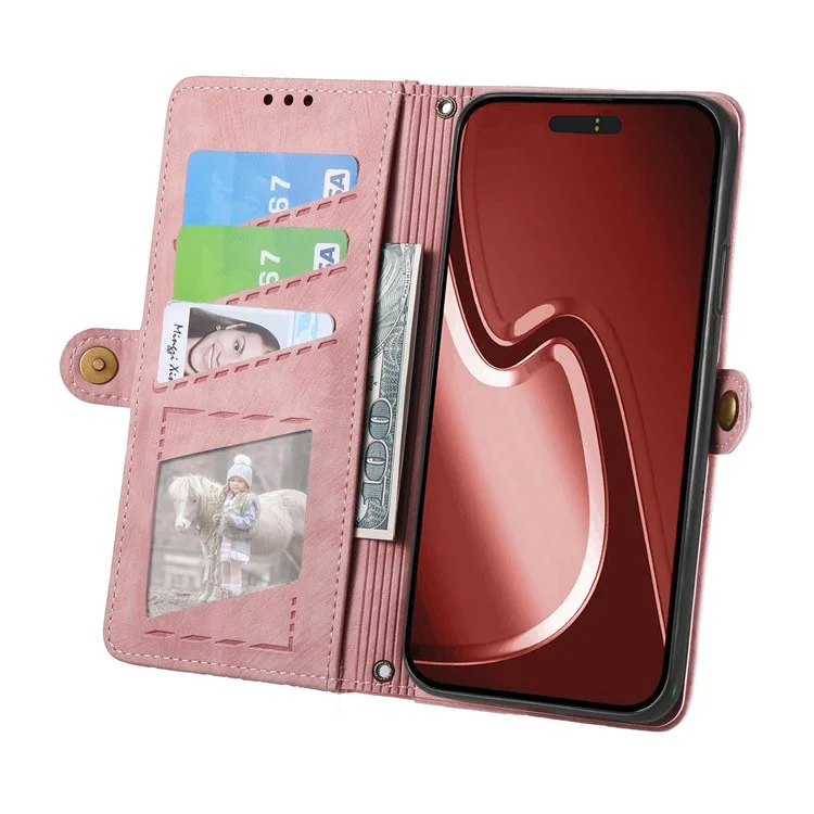 Para Iphone 16 Pro Case Zipper Wallet Geometry Lines Cover Phone Tuber - Rosa