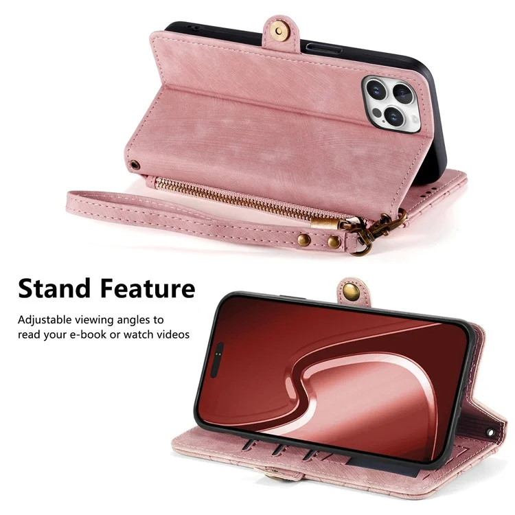 Para Iphone 16 Pro Case Zipper Wallet Geometry Lines Cover Phone Tuber - Rosa
