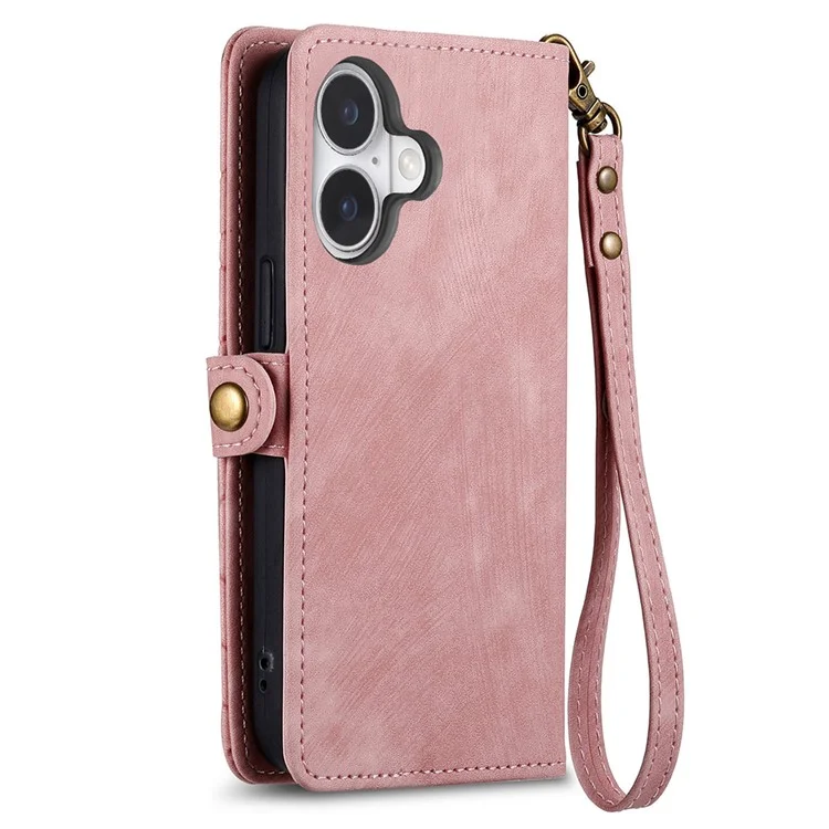 Para Iphone 16 Case Zipper Wallet Geometry Lines Cover Phone de Cuero - Rosa
