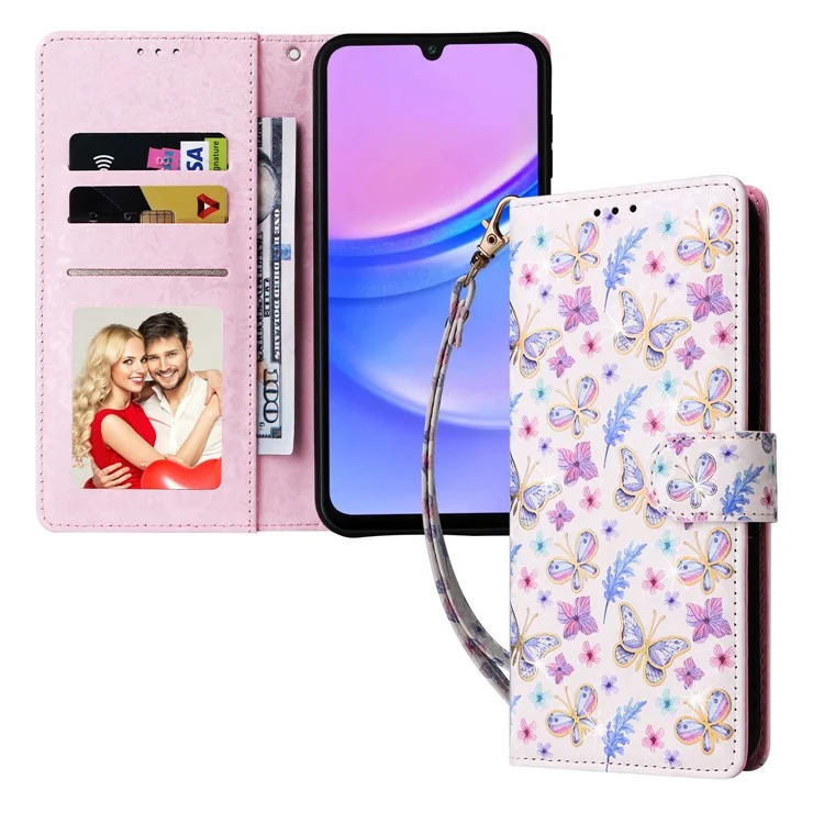 Para Samsung Galaxy A16 5G / A16 4G Case RFID Blocking Flower Leather Phone Cover - Butterfly Flower