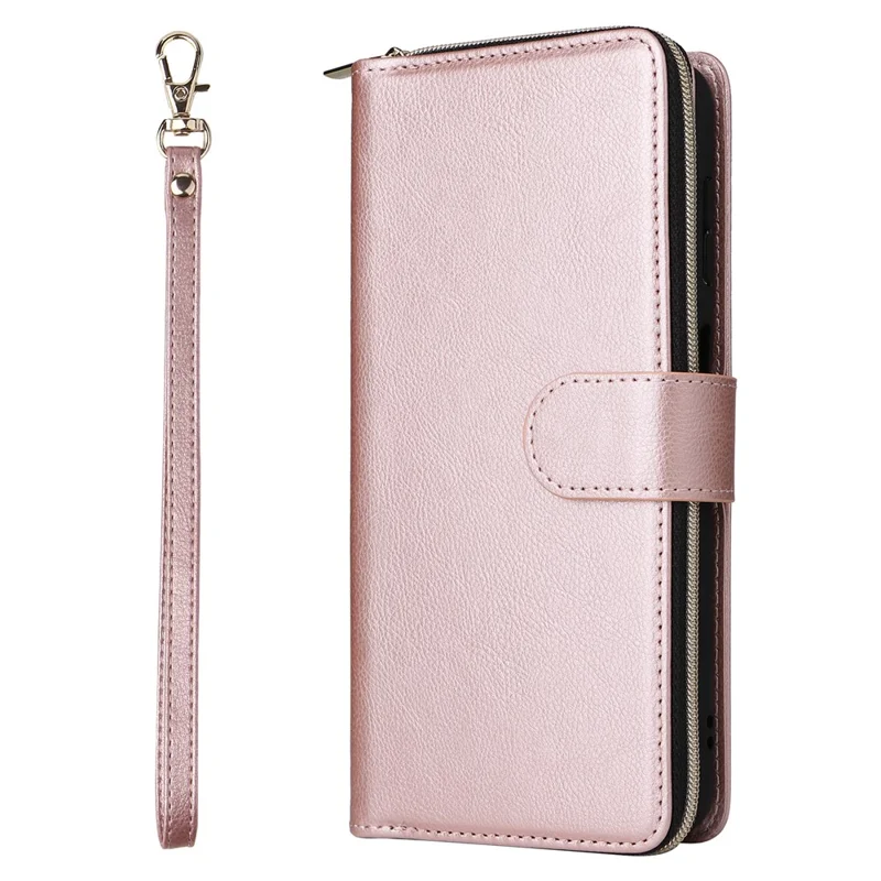 Para Samsung Galaxy A16 Case Pocker Pock pu pu Teléfono de Cuero Con Correa Para la Mano - Oro Rosa