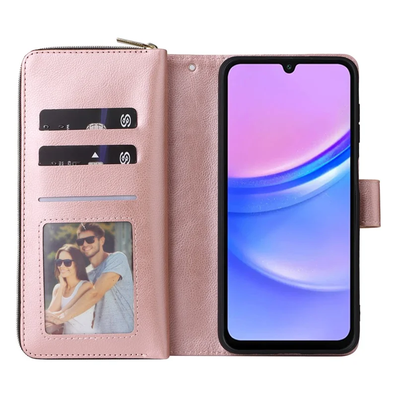 Para Samsung Galaxy A16 Case Pocker Pock pu pu Teléfono de Cuero Con Correa Para la Mano - Oro Rosa