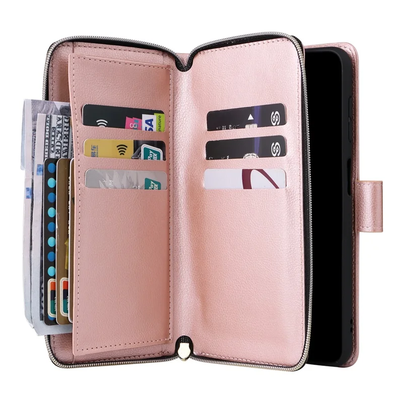 Para Samsung Galaxy A16 Case Pocker Pock pu pu Teléfono de Cuero Con Correa Para la Mano - Oro Rosa