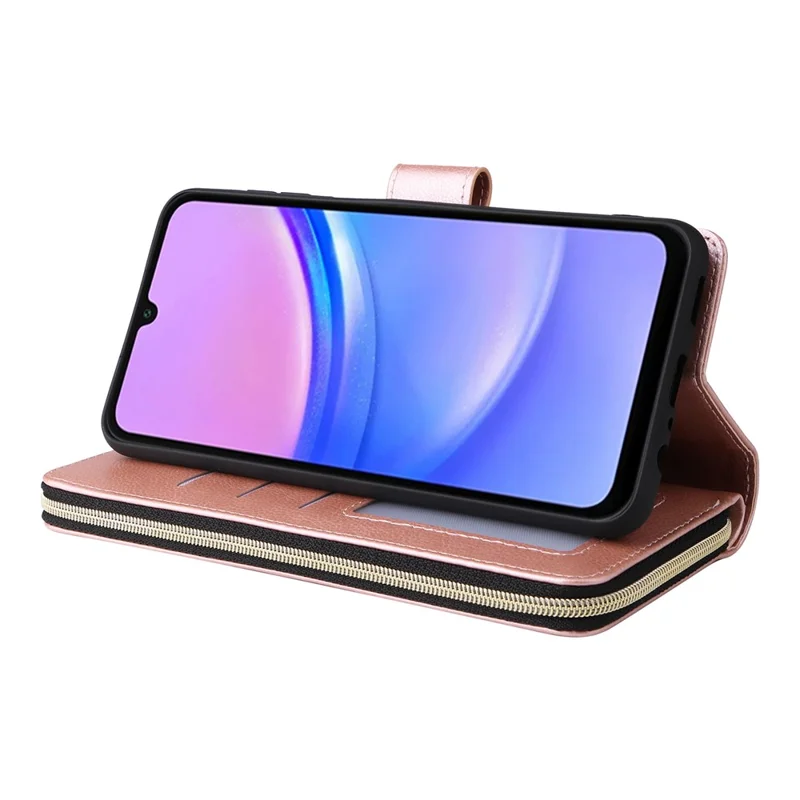 Para Samsung Galaxy A16 Case Pocker Pock pu pu Teléfono de Cuero Con Correa Para la Mano - Oro Rosa