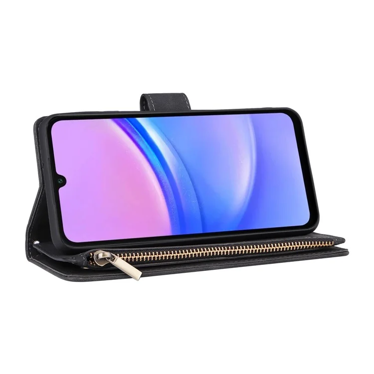 Para Samsung Galaxy A16 5G / A16 4G Case Zipper Wallet Multiple Card Slots Leather Phone Cover - Black