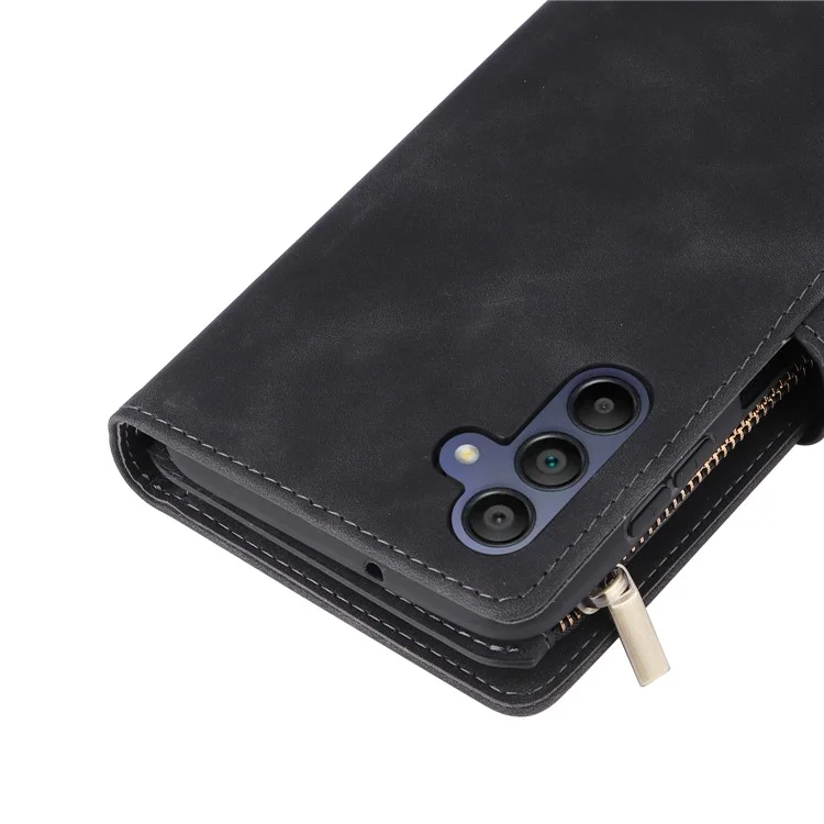 Para Samsung Galaxy A16 5G / A16 4G Case Zipper Wallet Multiple Card Slots Leather Phone Cover - Black