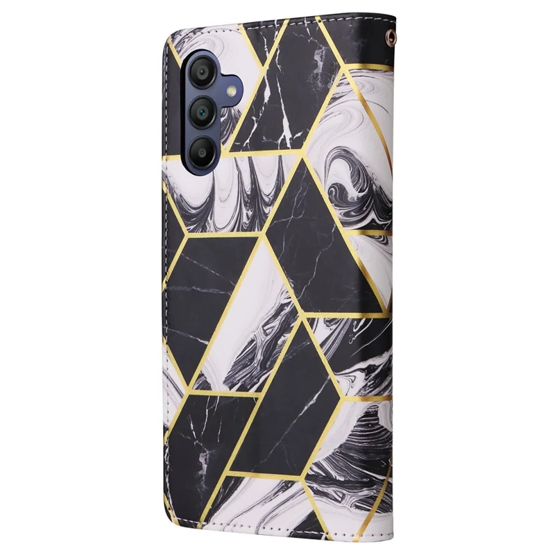 For Samsung Galaxy A16 5G / A16 4G Case Lacquered Marble Pattern Leather Phone Cover - Black