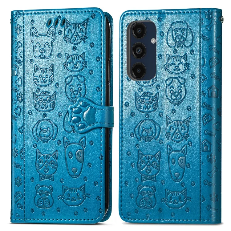 Para Samsung Galaxy A16 Case Flip Telephip Cover Patrón de Perro Lindo Gato Patrón - Azul
