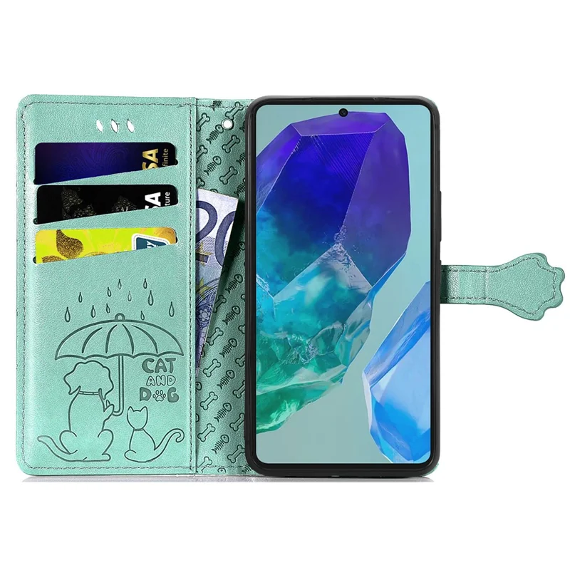 For Samsung Galaxy A16 5G / A16 4G Leather Wallet Case Flip Phone Cover with Cute Cat Dog Pattern - Green