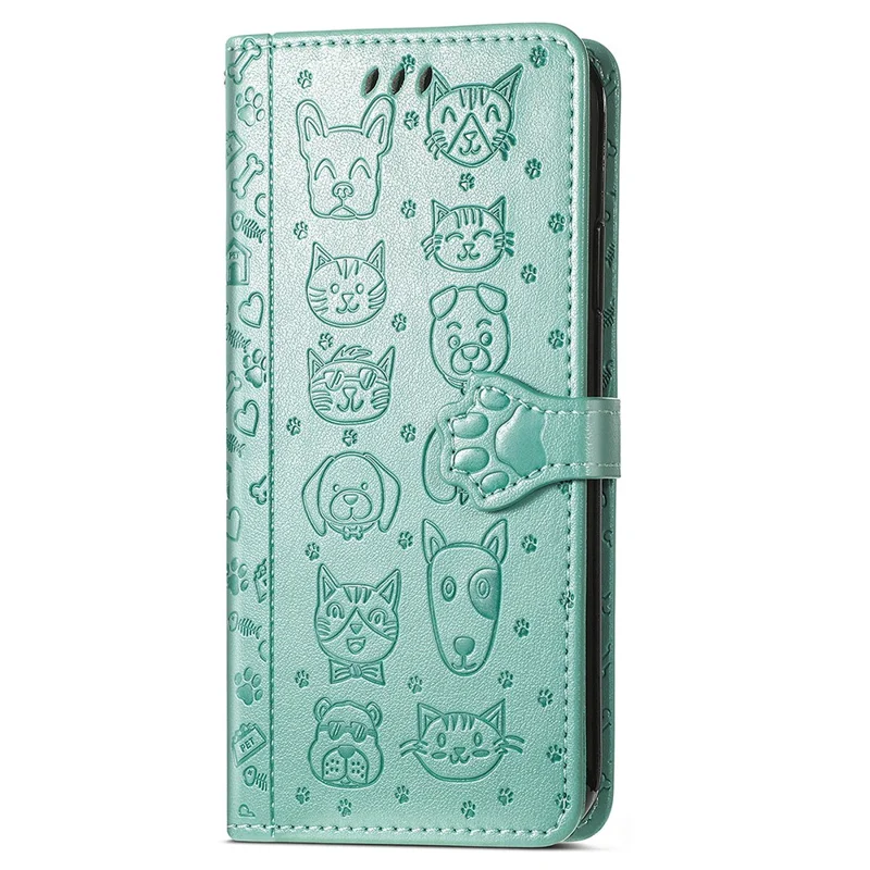 For Samsung Galaxy A16 5G / A16 4G Leather Wallet Case Flip Phone Cover with Cute Cat Dog Pattern - Green