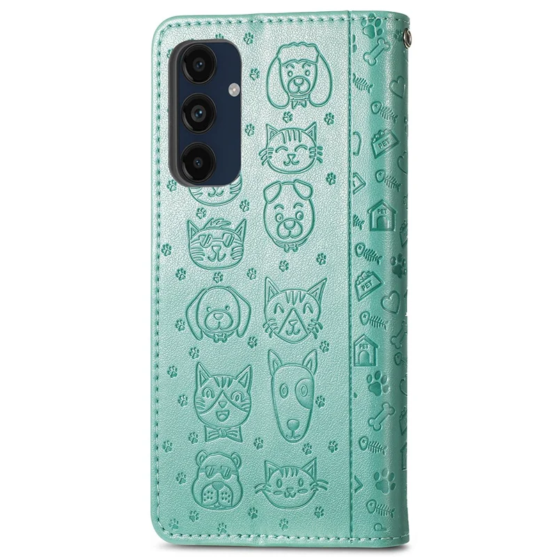 For Samsung Galaxy A16 5G / A16 4G Leather Wallet Case Flip Phone Cover with Cute Cat Dog Pattern - Green