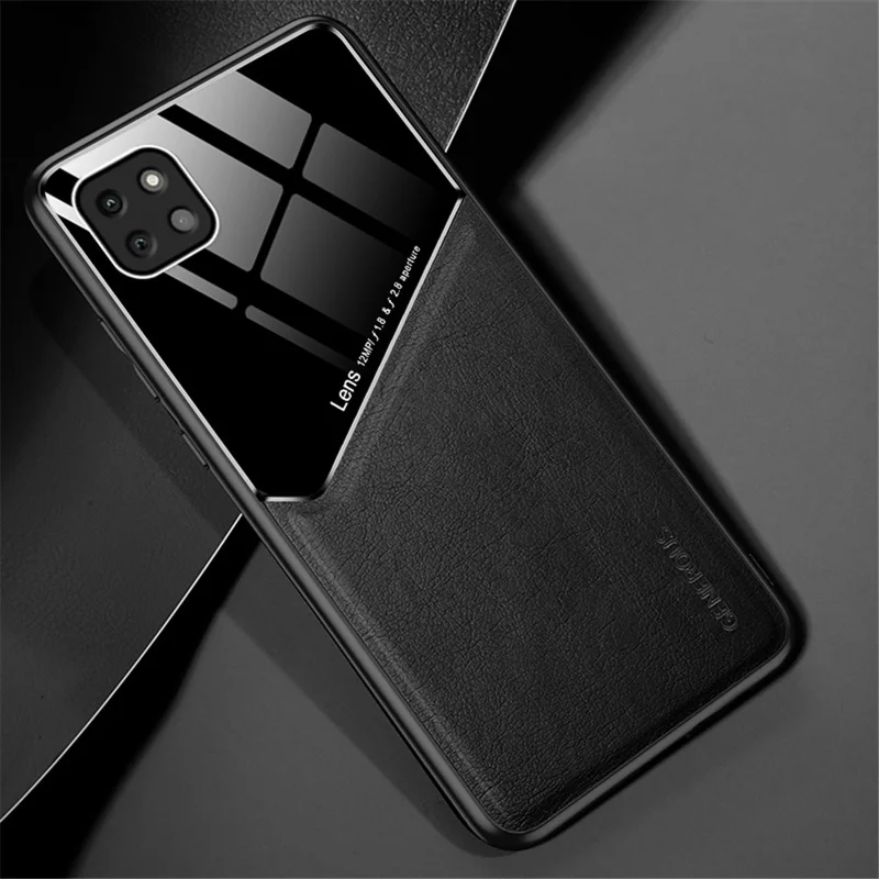For Samsung Galaxy A22 5G (EU Version) Textured PU Leather Coated TPU + PC Anti-scratch Case Phone Back Cover with Built-in Metal Sheet - Black