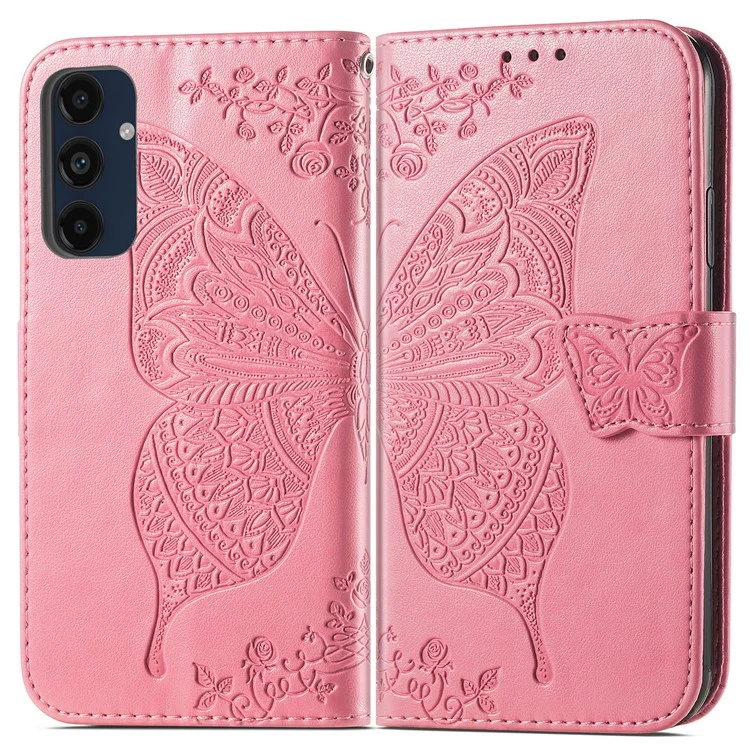 Para Samsung Galaxy A16 5G / A16 4G Funda de Cuero de PU Funda de Teléfono con Estampado de Mariposa - Rosa