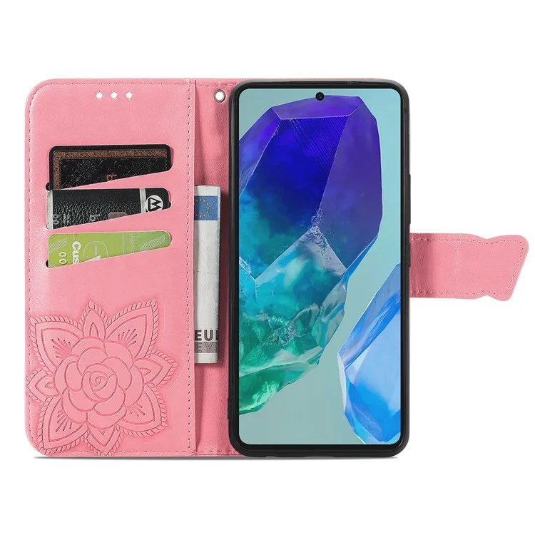 Para Samsung Galaxy A16 5G / A16 4G Funda de Cuero de PU Funda de Teléfono con Estampado de Mariposa - Rosa