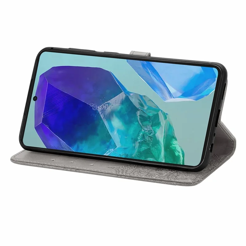 For Samsung Galaxy A16 5G / A16 4G Case Mandala Embossed Design Leather Wallet Phone Cover - Grey