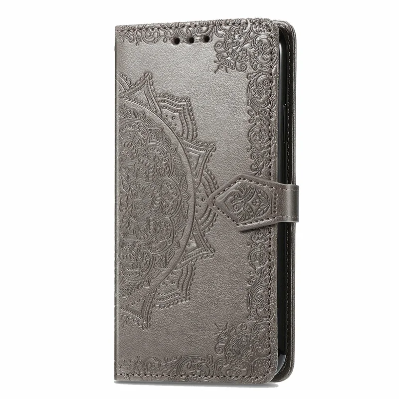 For Samsung Galaxy A16 5G / A16 4G Case Mandala Embossed Design Leather Wallet Phone Cover - Grey