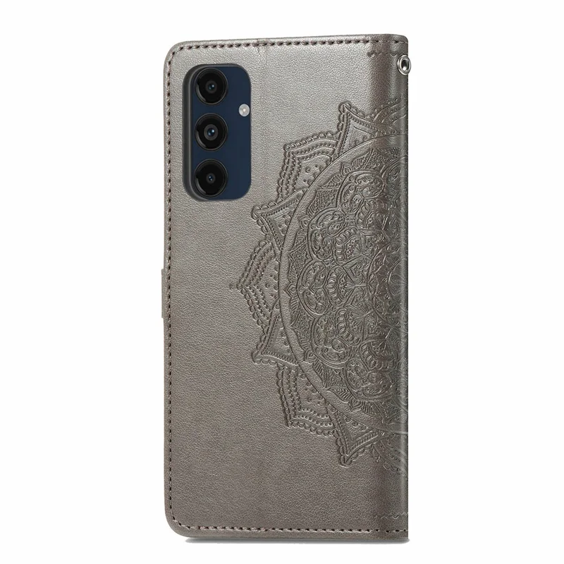 For Samsung Galaxy A16 5G / A16 4G Case Mandala Embossed Design Leather Wallet Phone Cover - Grey