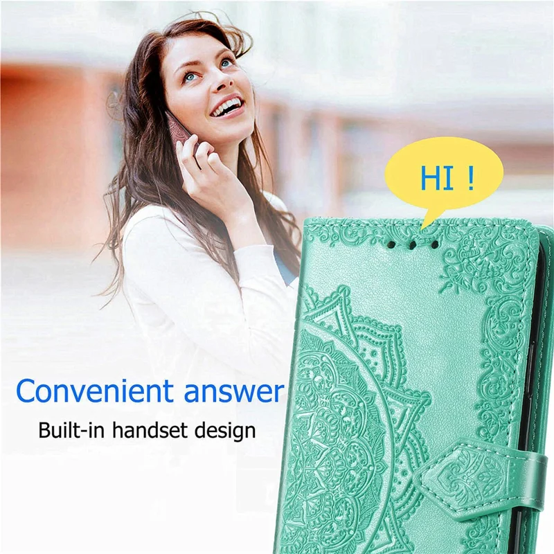 For Samsung Galaxy A16 5G / A16 4G Case Mandala Embossed Design Leather Wallet Phone Cover - Green