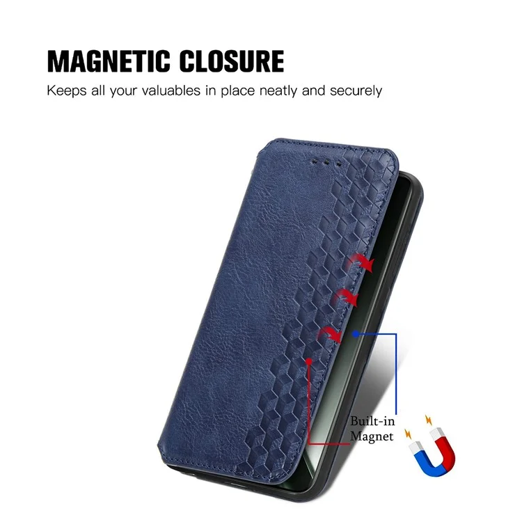 Funda para Realme GT 6 5G - Diseño de Rombos Impreso en Piel Sintética y Billetera - Azul