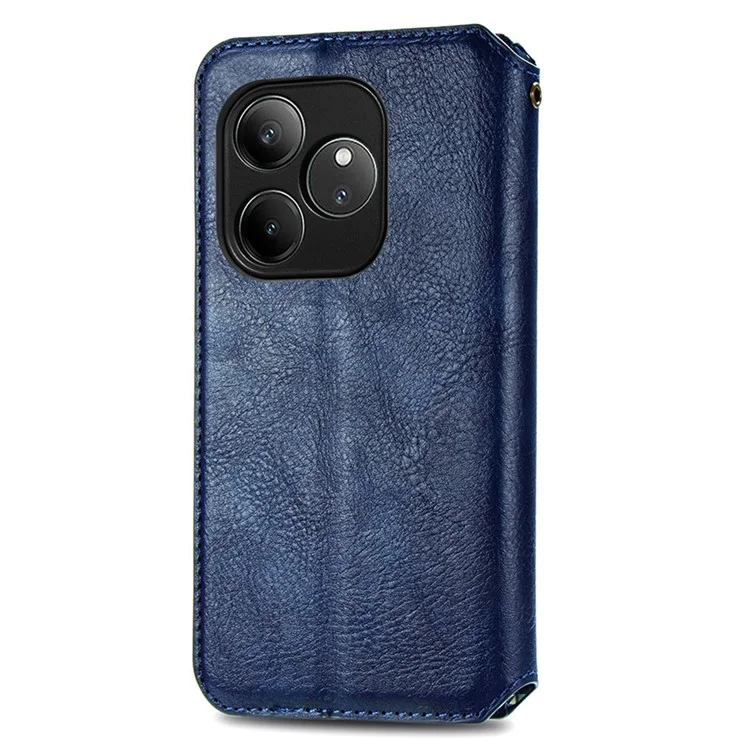 Funda para Realme GT 6 5G - Diseño de Rombos Impreso en Piel Sintética y Billetera - Azul
