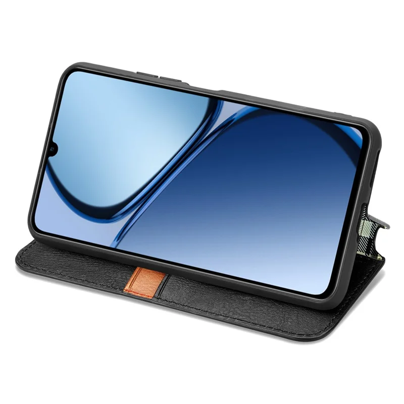 For Realme Note 60x 4G / C63 4G / C61 4G PU Leather Case Rhombus Imprint Wallet Stand Phone Cover - Black