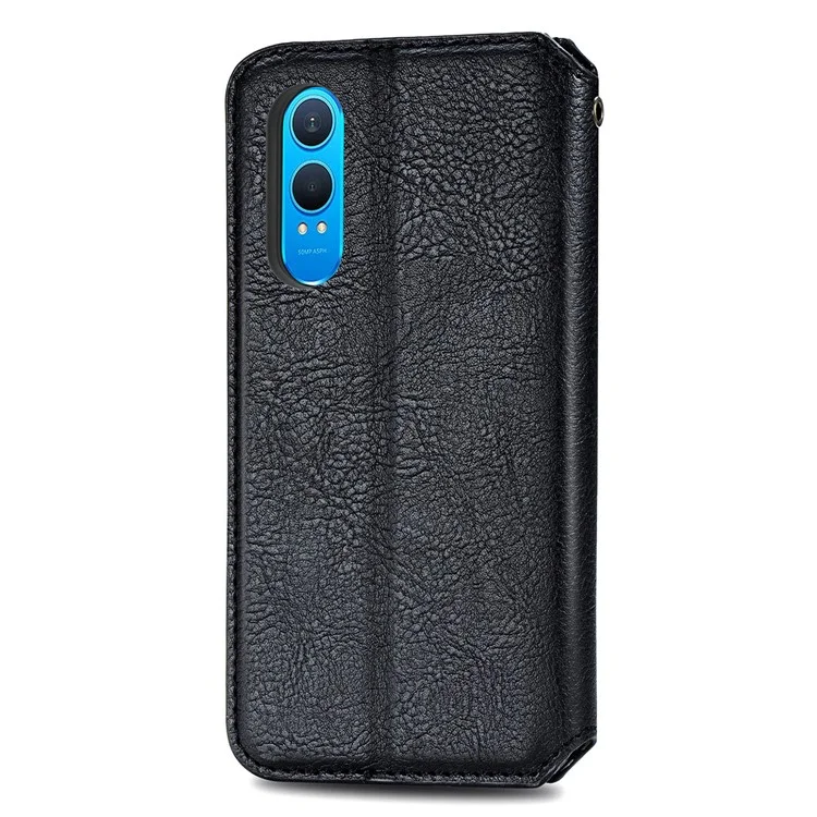 For OnePlus Nord CE4 Lite 5G PU Leather Case Rhombus Imprint Wallet Stand Phone Cover - Black