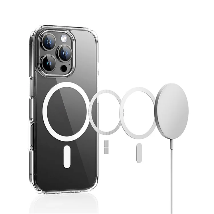 ROCK Pour iPhone 16 Pro Coque de téléphone transparente compatible avec MagSafe Coque arrière en TPU+PC
