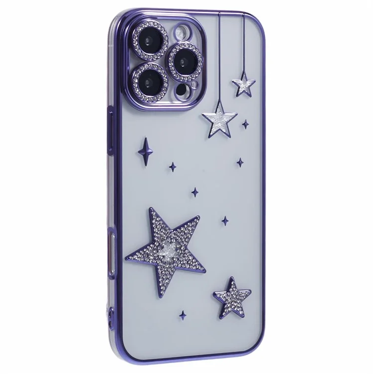 Für Das Iphone 16 Pro Max Hülle 3D Bling Stars Electroplating TPU Clear Phone Case - Lila