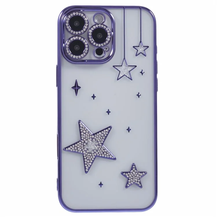 Für Das Iphone 16 Pro Max Hülle 3D Bling Stars Electroplating TPU Clear Phone Case - Lila