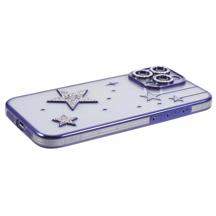 Für Das Iphone 16 Pro Max Hülle 3D Bling Stars Electroplating TPU Clear Phone Case - Lila