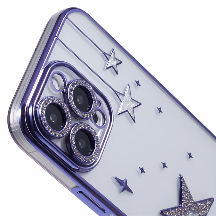 Für Das Iphone 16 Pro Max Hülle 3D Bling Stars Electroplating TPU Clear Phone Case - Lila