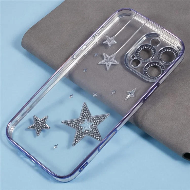 Für Das Iphone 16 Pro Max Hülle 3D Bling Stars Electroplating TPU Clear Phone Case - Lila