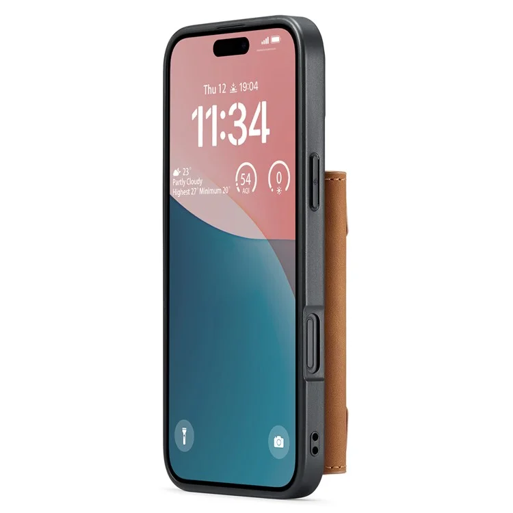 DG.MING M2 Series for iPhone 16 Case PU+PC+TPU Phone Cover Detachable Wallet - Brown