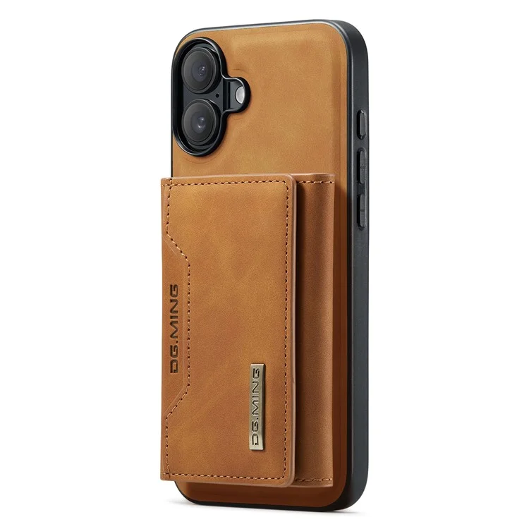 DG.MING M2 Series for iPhone 16 Case PU+PC+TPU Phone Cover Detachable Wallet - Brown