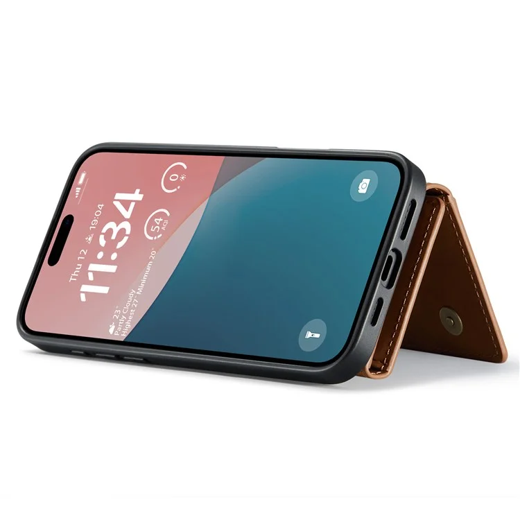 DG.MING M2 Series for iPhone 16 Case PU+PC+TPU Phone Cover Detachable Wallet - Brown