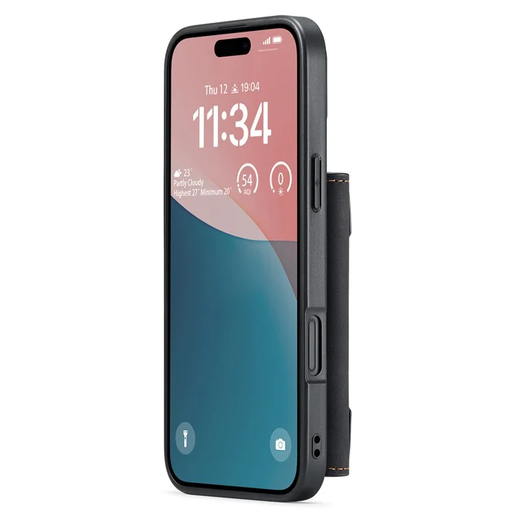 DG.MING M2 Series per iPhone 16 Plus Case PU+PC+TPU Cover Telefonica Portafoglio Removibile - Nero