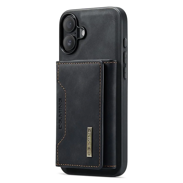 DG.MING M2 Series per iPhone 16 Plus Case PU+PC+TPU Cover Telefonica Portafoglio Removibile - Nero