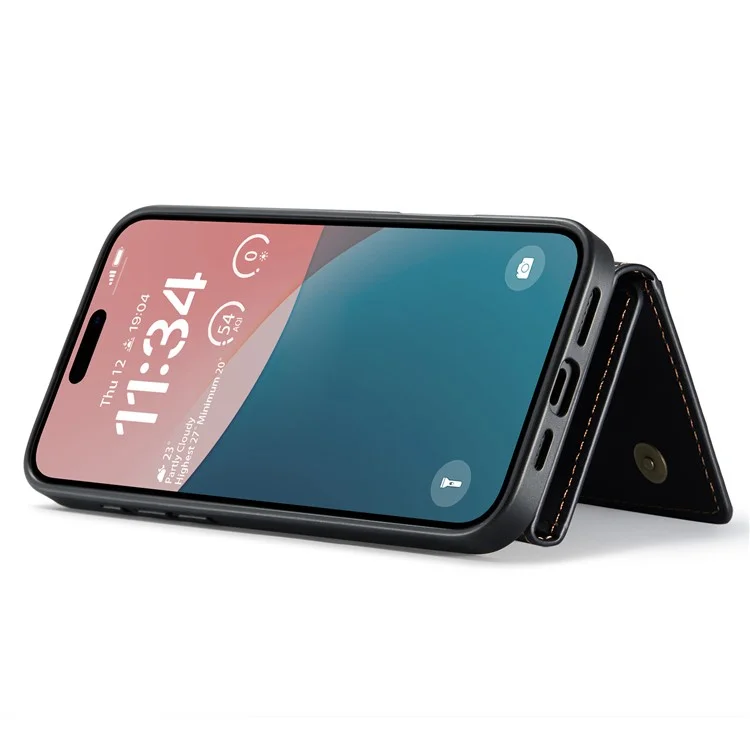 DG.MING M2 Series per iPhone 16 Plus Case PU+PC+TPU Cover Telefonica Portafoglio Removibile - Nero