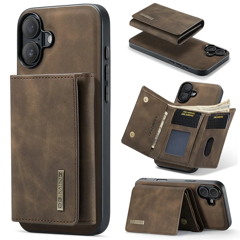 Текущий. Серия Ming M1 Для Iphone 16 Case Case Stand pu Phone Cope с Съемным Кошельком - Кофе