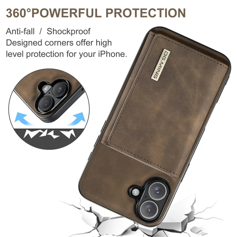 Текущий. Серия Ming M1 Для Iphone 16 Case Case Stand pu Phone Cope с Съемным Кошельком - Кофе