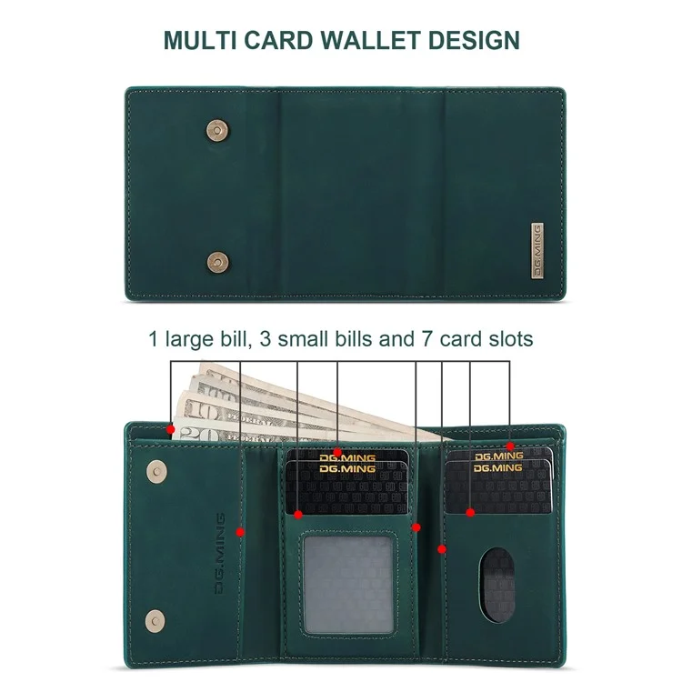 Dg. Ming M1 -serie Für Iphone 16 Plus Case Kickstand PU -telefonabdeckung Mit Abnehmbarer Brieftasche - Grün