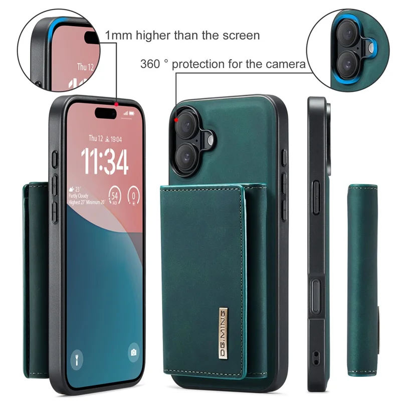 Dg. Ming M1 -serie Für Iphone 16 Plus Case Kickstand PU -telefonabdeckung Mit Abnehmbarer Brieftasche - Grün