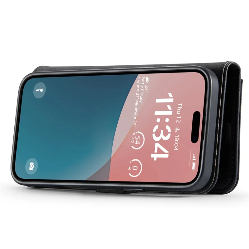 DG.MING for iPhone 16 Plus Case Detachable Split Leather Phone Cover - Black