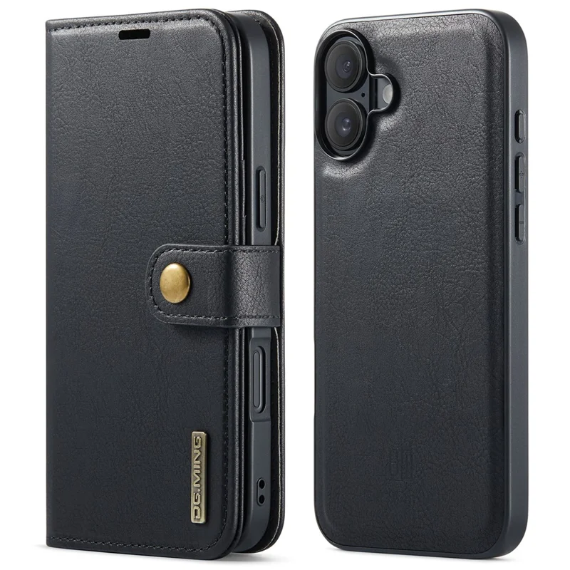 DG.MING for iPhone 16 Plus Case Detachable Split Leather Phone Cover - Black