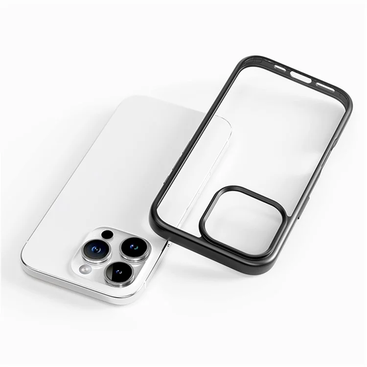 ROCK For iPhone 16 Pro Max Clear Phone Case PC+TPU Shockproof Back Cover - Black
