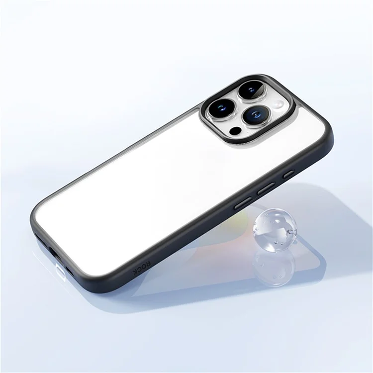 ROCK For iPhone 16 Pro Max Clear Phone Case PC+TPU Shockproof Back Cover - Black