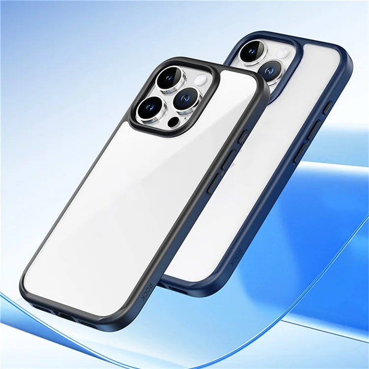 ROCK For iPhone 16 Pro Max Clear Phone Case PC+TPU Shockproof Back Cover - Black