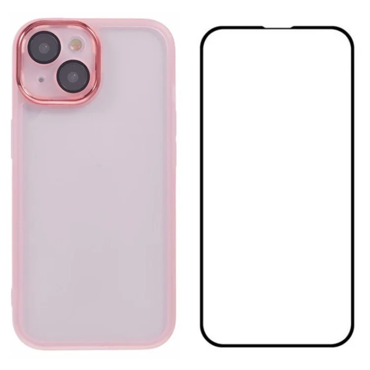 Serie DKSM Wanlonfeng Para Iphone 14 Case TPU Cubierta de Teléfono Con Vidrio Templado - Rosa Transparente